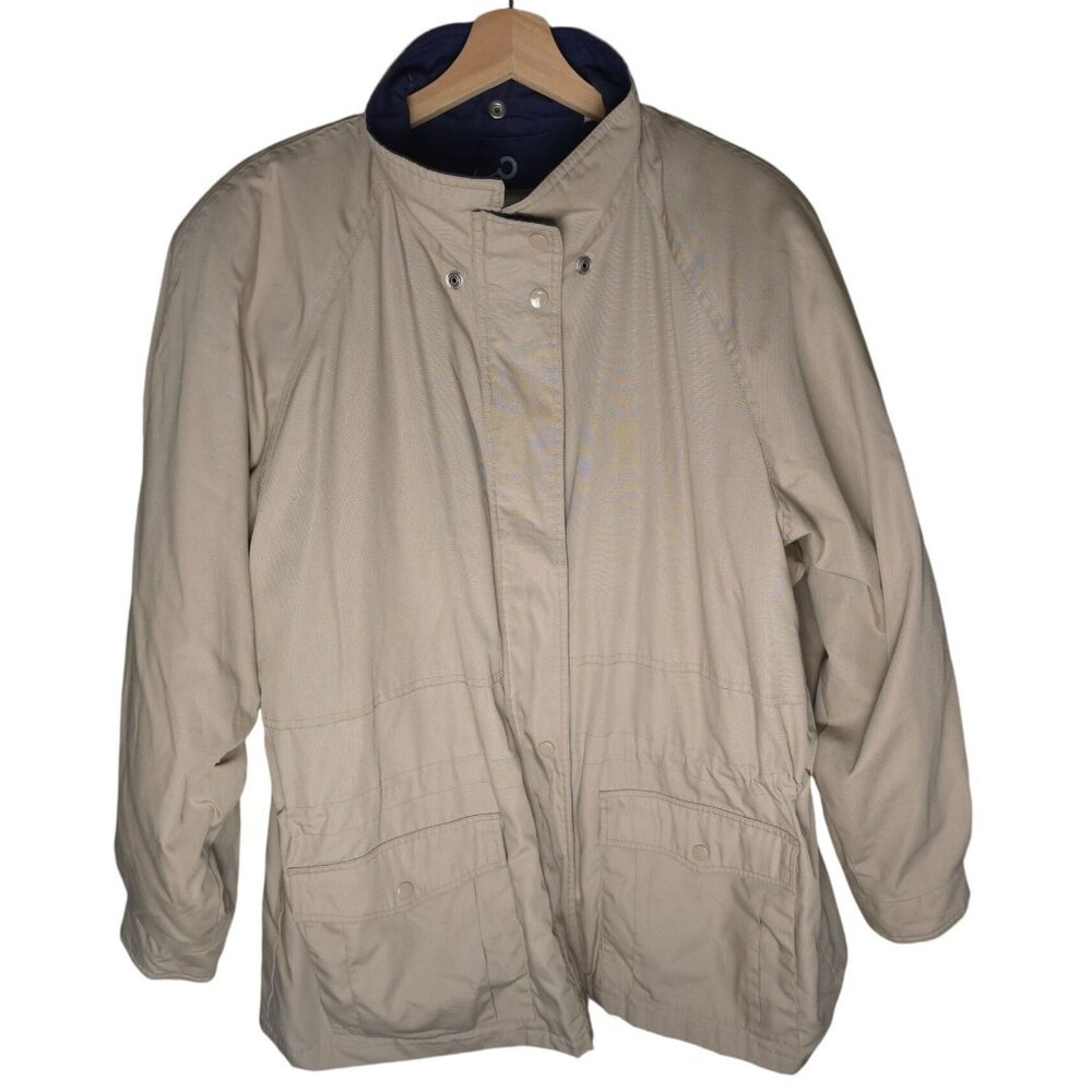 Towne London Fog Mens Jacket Beige 2XL Plaid Full Zip Snap Closure Lightweight